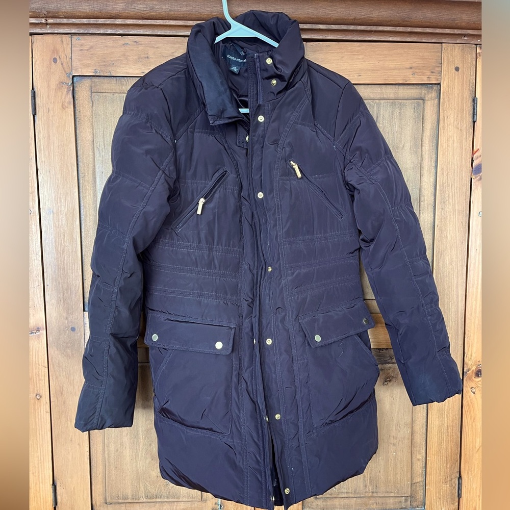 Jones New York M Brown Quilted Coat